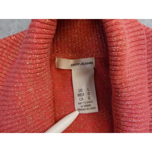 DKNY shawl neck balloon sleeve open knit sweater size large - Picture 3 of 8